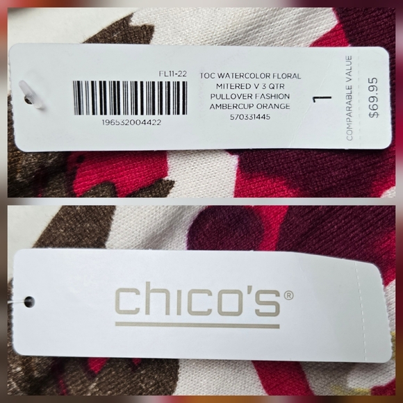 Chico's Watercolor Floral V-Neck Knit Sweater Touch of Cashmere - Picture 10 of 11